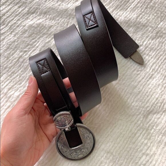 Vintage Style Genuine leather Belt with Floral Engraved Pattern Buckle - Picture 11 of 16